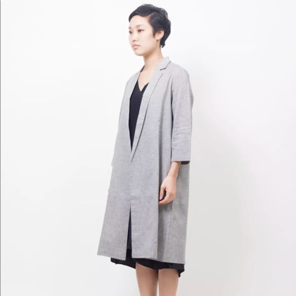 Ali Golden Gray Notched Collar Duster Coat Medium